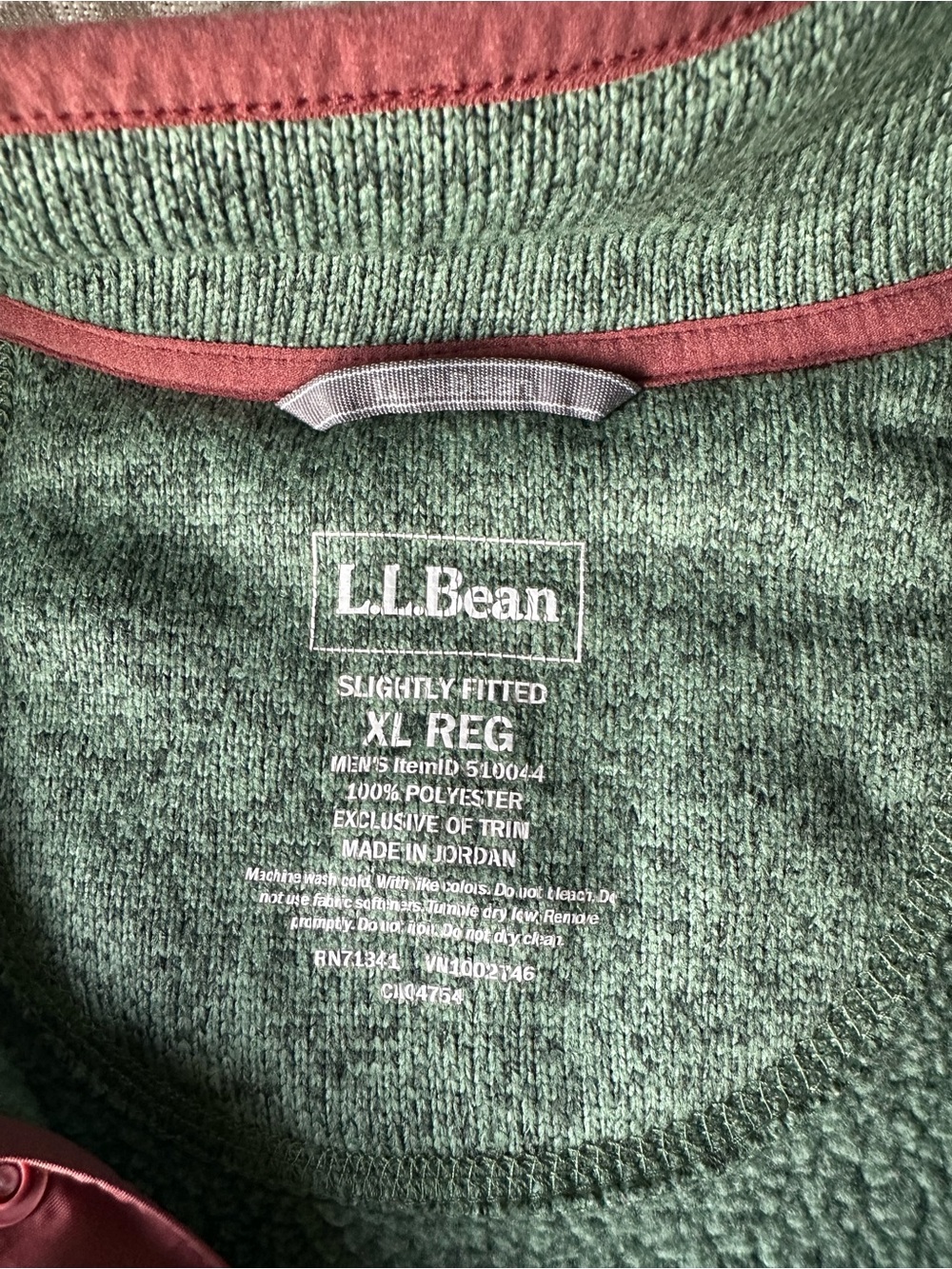 LL Bean Men XL Sweater 1/4 Snap Fleece Pullover Colorblock Green Gray - Picture 8 of 8